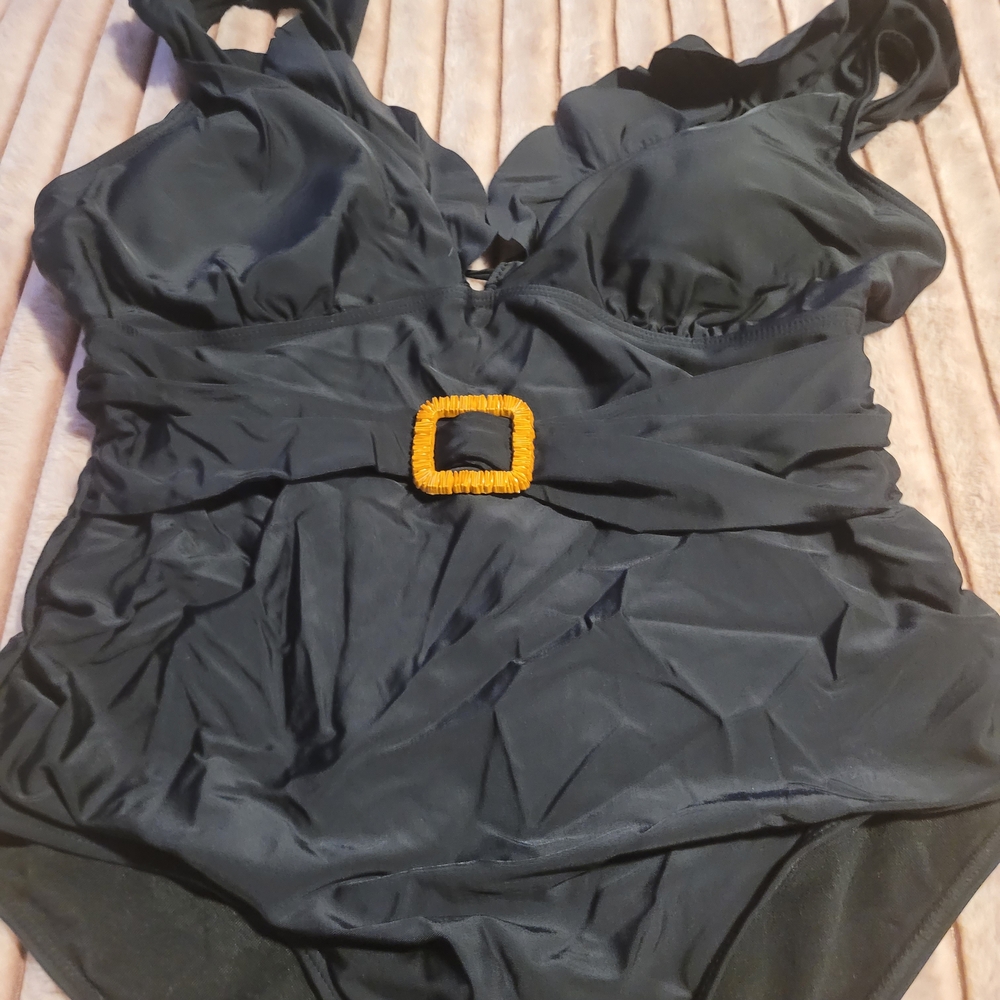 Gold and Black One-Piece Swimsuit with Athletic Design
